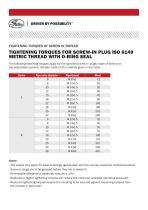 Tightening torques for screw-in plug ISO 6149