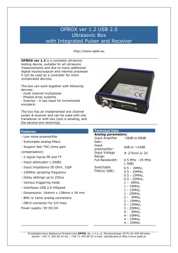 OPBOX ver 1.2 USB 2.0 Ultrasonic Box with Integrated Pulser and Receiver