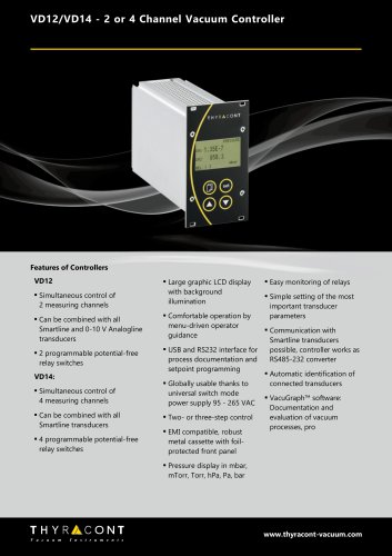 VD12/VD14 2 or 4 channel vacuum display and control unit