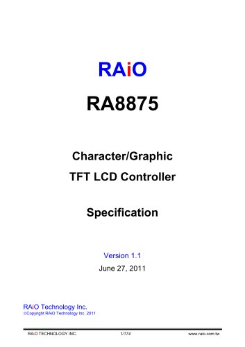 Raio RA8875 TFT LCD Controller