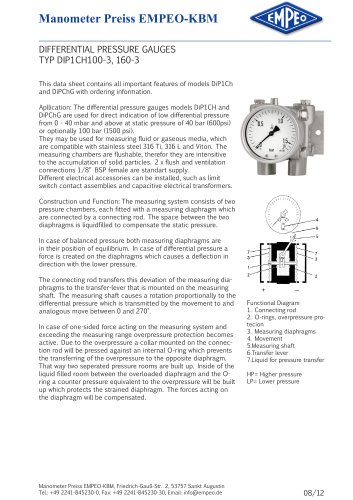 DIFFERENTIAL PRESSURE GAUGES TYP DIP1CH100-3, 160-3