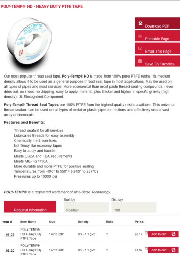 POLY-TEMP® HD - HEAVY DUTY PTFE TAPE