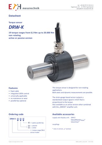 Datasheet torque sensor DRW-K