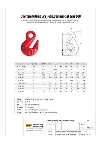 G80 Chain Shortening Grab Hook Commercial Eye Type