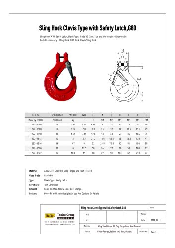 Lifting Sling Hook Clevis Type