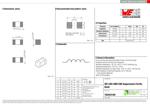 WE-CBA SMD EMI Suppression Ferrite Bead