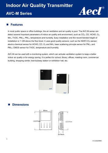 Aecl Indoor Air Quality Transmitter (AVC-M, CO2, CO, HCHO, O2, NH3, TVOC, PM2.5, PM10, RH, Temperature)