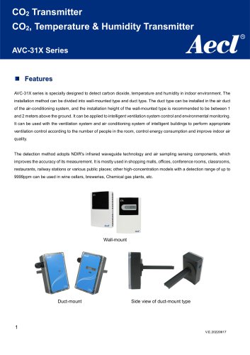 Aecl Multi Gas Transmitter (CO2, Temperature and Humidity, Wall-mount, Duct-mount) AVC-311