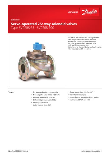 Servo-operated 2/2-way solenoid valves Type EV220B 65 - EV220B 100