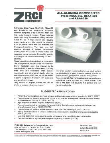 ALL-ALUMINA COMPOSITES TYPES RSAA-240, RSAA-480, AND RSAA-720