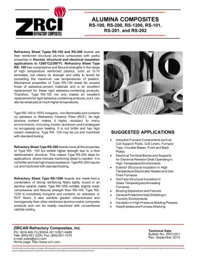 ALUMINA COMPOSITES RS-100, RS-200, RS-1200, RS-101, RS-201, and RS-202