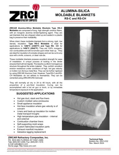 ALUMINA-SILICA MOLDABLE BLANKETS RS-C and RS-CH