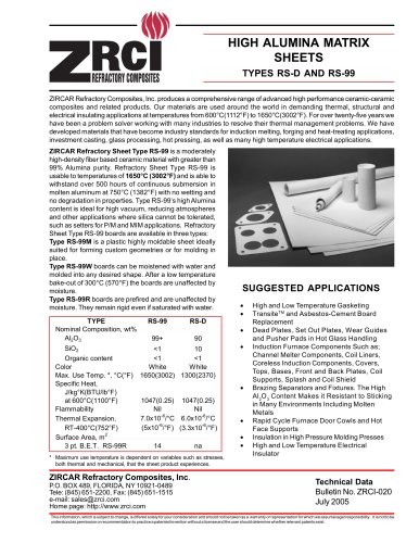 REFRACTORY SHEET TYPE RS-99M and RS-99R