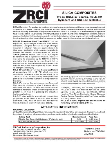 SILICA COMPOSITES TYPES RSLE-57, RSLE-501 CYLINDERS AND RSLE-56 MOLDABLE