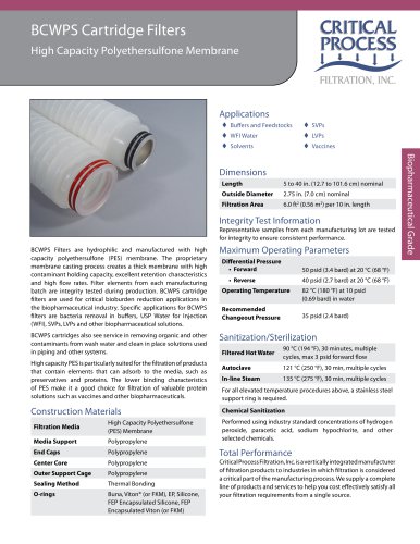 Biopharm High Capacity PES Cartridge Filters