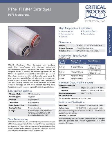 Pharma PTFE High Temperature Cartridge Filters