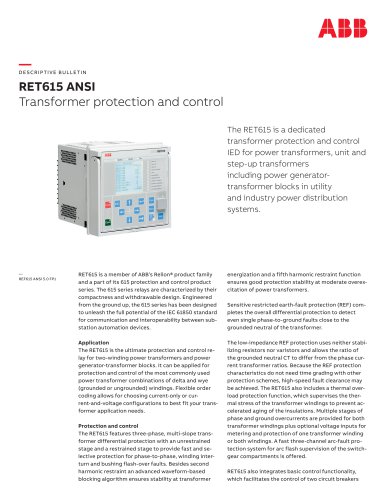 DE SCR I P TI V E B U LLE TI N RET615 ANSI Transformer protection and control