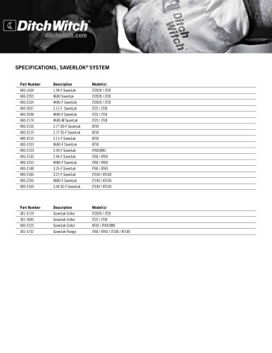 SPECIFICATIONS, SAVERLOK ® SYSTEM