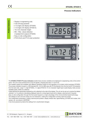 DT4200, DT420 E Process Indicators