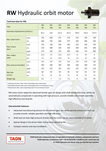 RW Hydraulic Orbit Motor