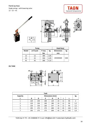 Signle acting hand pumps