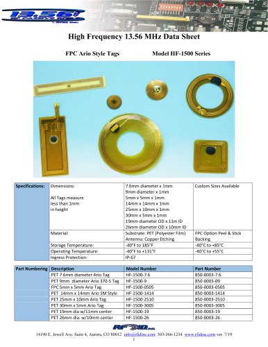 High Frequency 13.56 MHz Data Sheet