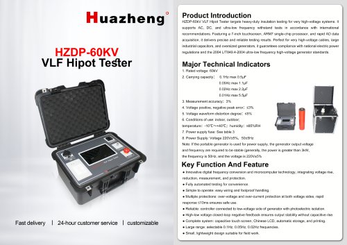 Huazheng High Voltage VLF Hipot Tester HZDP-60kV for Transformer & Cable Testing