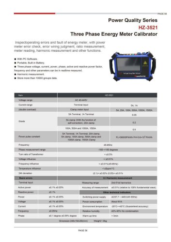 HZ-3521 Three Phase Energy Meter Calibrator
