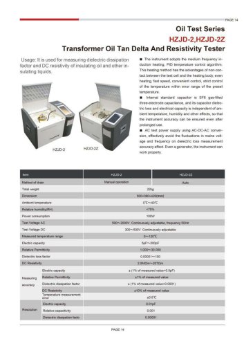 HZJD-2 HZJD-2Z Transformer Oil Tan Delta and Resistivity Tester