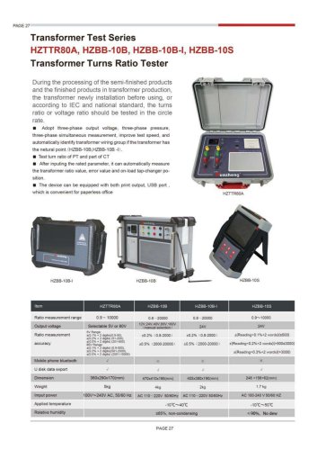 HZTTR80A HZBB-10B HZBB-10-I HZBB-10S Transformer Turns Ratio Tester