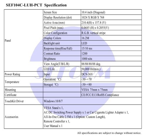 SEF104C-LUH-PCT Spec