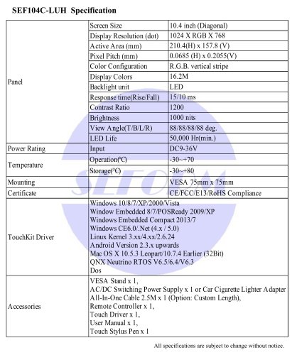 SEF104C-LUH Spec