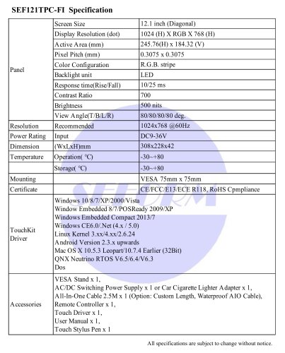 SEF121TPC-FI Spec