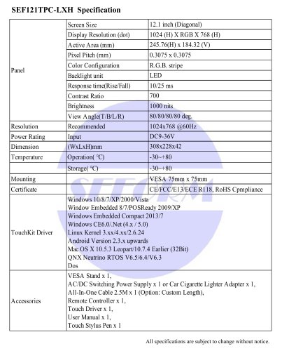 SEF121TPC-LXH Spec