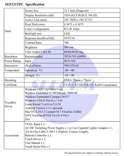 SEF121TPC Spec