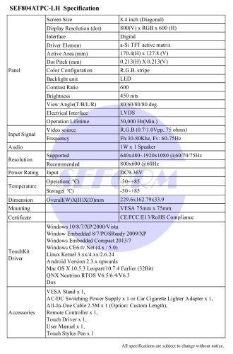 SEF804ATPC-LH Spec