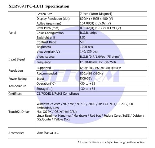 SER709TPC-LUH-Spec