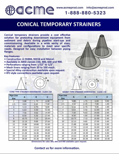 CONICAL TEMPORARY STRAINERS