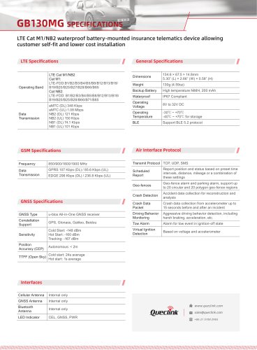 GB130MG-LTE Cat M1/NB2 waterproof battery-mounted insurance telematics device allowingcustomer self-fit and lower cost installation