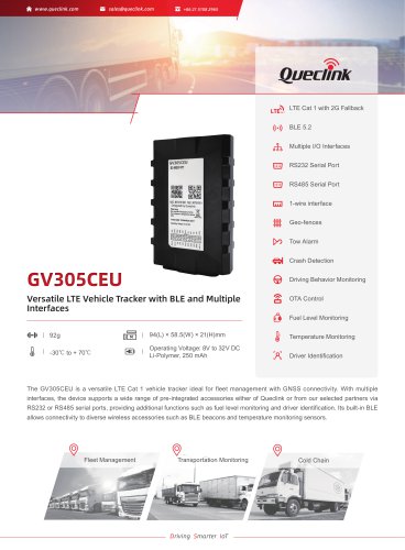 GV305CEU-Versatile LTE Vehicle Tracker with BLE and MultipleInterfaces