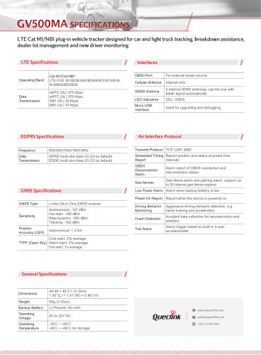 GV500MA-LTE Cat Ml/NBl plug-in vehicle tracker designed for car and light truck tracking, breakdown assistancedealer lot management and new driver monitoring