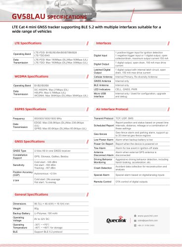 GV58LAU-LTE Cat 4 mini GNss tracker supporting BLE 5.2 with multiple interfaces suitable for awide range of vehicles