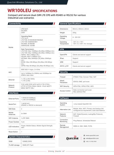 WR100LEU-Compact and secure dual-SIM LTE CPE with RS485 or RS232 for variousindustrial use scenarios