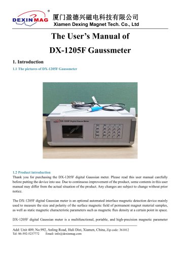 User Manual of DX-1205F Gaussmeter