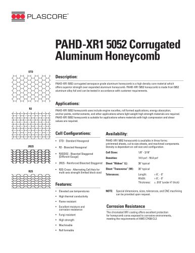 PAHD-XR1 5052 Corrugated Aluminum Honeycomb