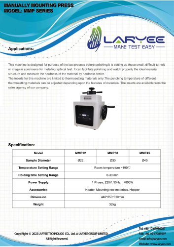 LARYEE Metallographic Sample Manually Mounting Press MMPxx series