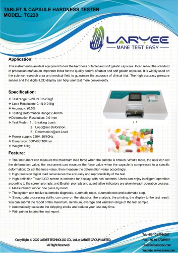 LARYEE TABLET & CAPSULE HARDNESS TESTER LY-TC220