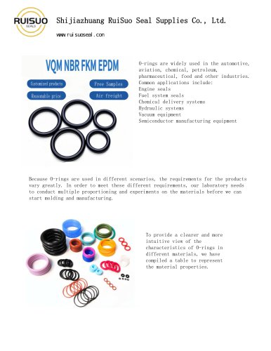 O-rings, physical properties of different materials