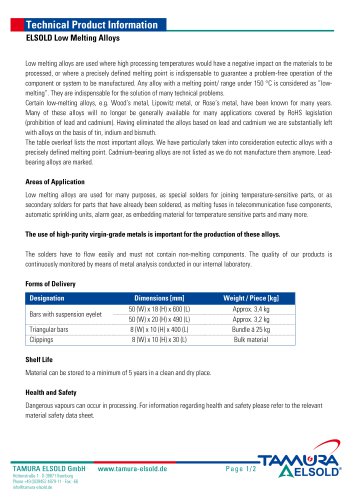 ELSOLD Low Melting Alloys