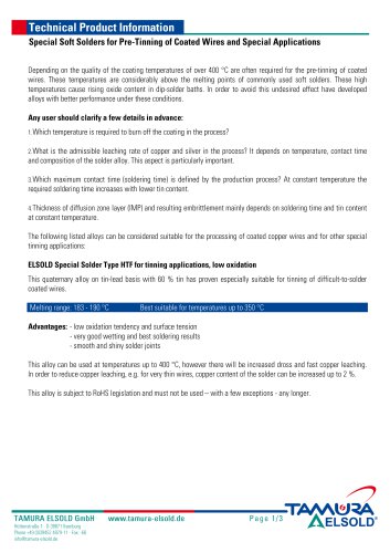 Special Soft Solders for Pre-Tinning of Coated Wires and Special Applications